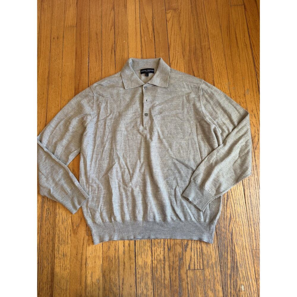 Ponte Vecchio Sweater Mens Large Beige Pure New Wool Collared Pullover Italy